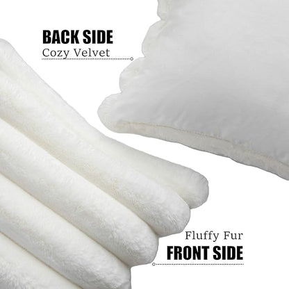 Neelvin Cream White Faux Fur Cozy Soft Striped Decorative Throw Pillow Covers 22x22 inch Set of 2,Velvet Pillowcase Cushion Case for Sofa Couch