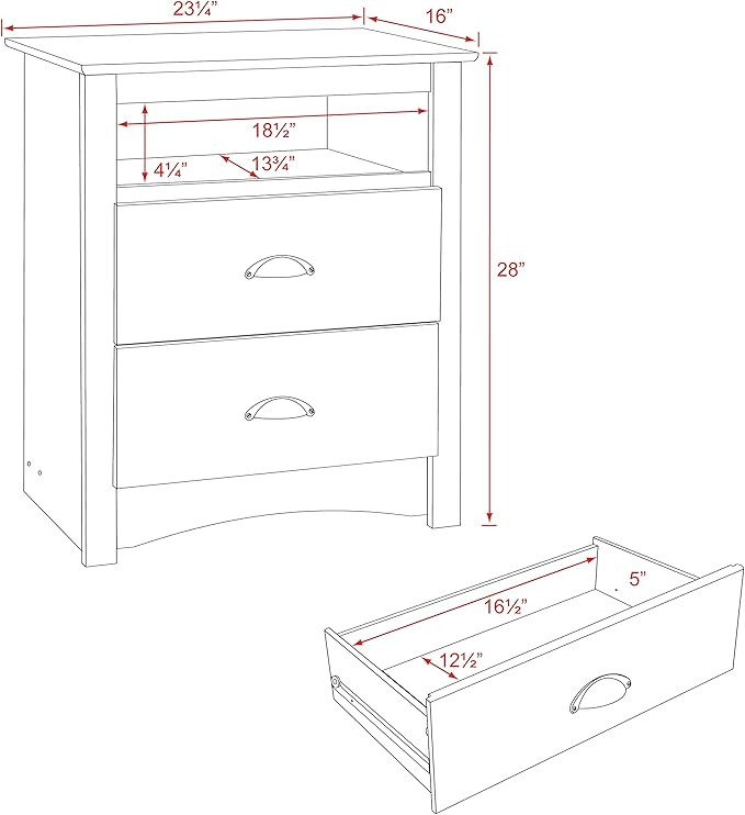 Prepac's Fremont 2 Drawer Nightstand: Elegant Bedroom Furniture, Bedside Table with Open Shelf, 23.25"W x 16"D x 28"H, Drifted Gray - DDC-2428