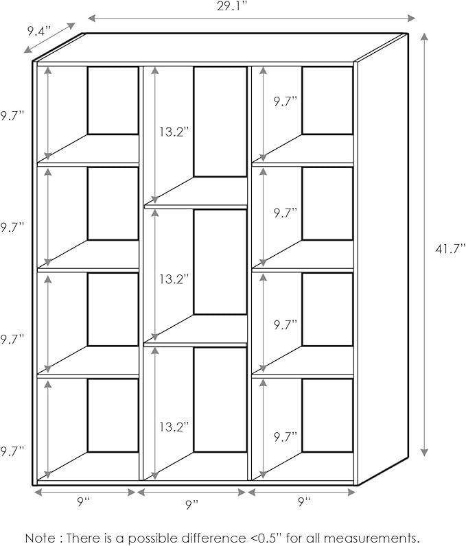 Furinno LUDER Book Shelf, 11-Cube Bookshelf, Reversible Bookcase, 9.4 x 29.1 x 41.7, for Living Room, Bedroom, Home Office, White/Pink
