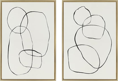 Kate and Laurel Sylvie Sylvie Modern Circles and Going in Circles Framed Linen Textured Canvas Wall Art Set by Teju Reval of SnazzyHues, 2 Piece 23x33 Gold Abstract Art Prints for Wall