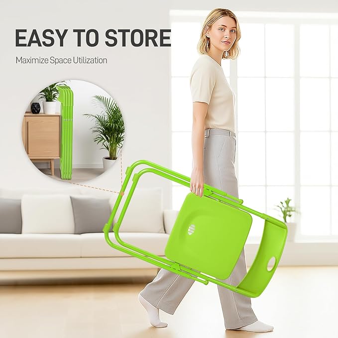 Karl home 10 Pcs Folding Chair, 300LBS Lightweight Foldable Plastic Chair, Reinforced Metal Frame Easy to Fold & Store for Indoor & Outdoor, Wedding, Party, Meeting Room, Patio and Garden, Green