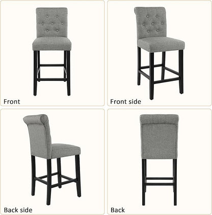 GOTMINSI 24 Inch Bar Stools for Kitchen Island, Set of 2 Fabric Barstools Upholstered Back Counter Bar Stools with Button Tufted Decoration Leisure Style Wooden Bar Chairs(Grey)