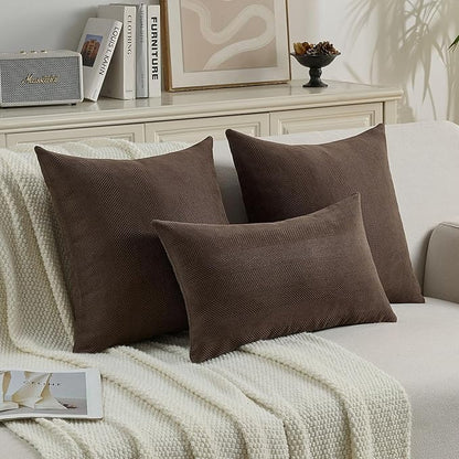 FUTEI Dark Coffee Chenille Throw Pillow Covers 12x20 Inch Set of 2,Soft Wide Chevron Textured Lumbar Pillow Cases,Farmhouse Home Decor for Couch Bed Living Room