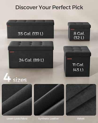 SONGMICS Mazie Collection - Storage Ottoman Bench, Foldable Foot Rest, 15 x 43 x 15 Inches, End of Bed Bench, Storage Chest, Load 660 lb, Living Room, Bedroom, Entryway, Ink Black ULSF277B01