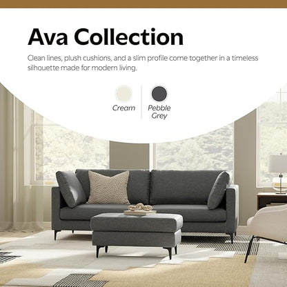 SIMPLIHOME Ava Sofa and Ottoman in 100% Recycled Polyester Performance Fabric, Pebble Grey, 90-inch-Wide 3-Seater Couch and Matching 36-inch-Wide Table Ottoman for Living Room, 2-Piece Set