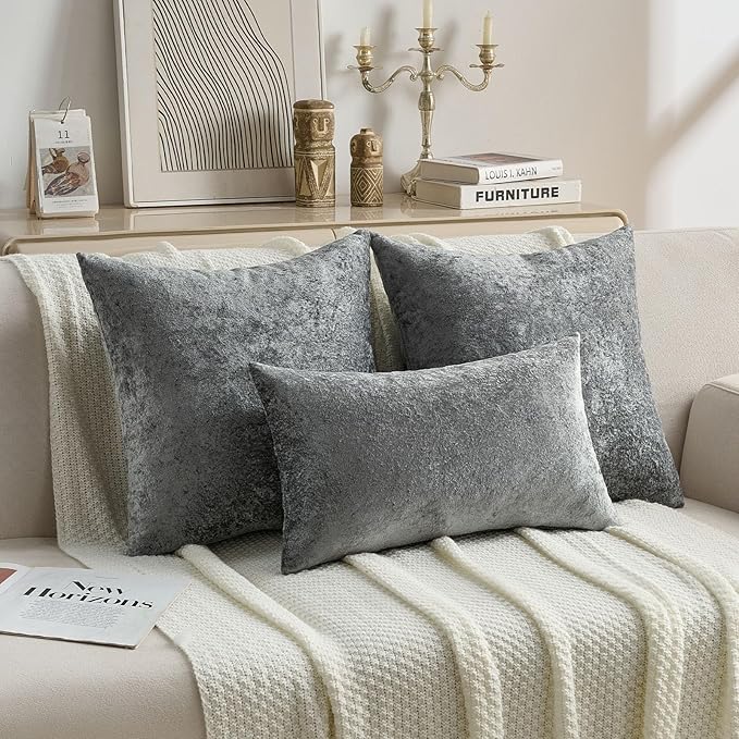FUTEI Dark Grey Flannel Throw Pillow Covers 16x16 Inch Set of 2,Soft Dimensional Textured Cushion Cases,Modern Home Decor for Couch Living Room