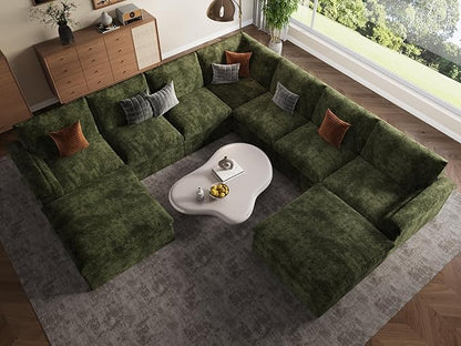 EASE MOOSE Oversized Sectional Cloud Couch, 9-Seat Modular Boneless Sofa Set with Deep Seat, No-Assembly Chenille Sofa for Living Room, Green