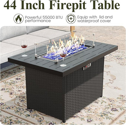 LayinSun 5 Pieces Aluminum Patio Furniture Set with Fire Pit Table, Oversized Seat with Hight Back, Outdoor Conversation Sets for Porch, Balcony, Deck