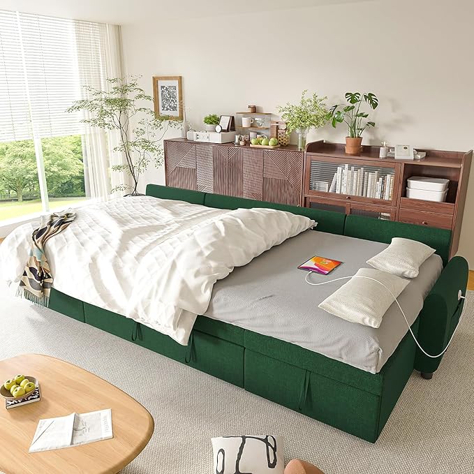 Ucloveria Sleeper Sofa Bed, 112" U Shaped Sectional Sofa Couches for Living Room, Pull Out Couch Bed with Dual Reversible Storage Chaise | Charging Station | Side Pockets | Removable Backrest