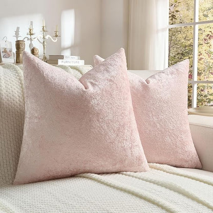 FUTEI Pink Flannel Throw Pillow Covers 26x26 Inch Set of 2,Soft Dimensional Textured Euro Pillow Shams,Modern Home Decor for Couch Living Room