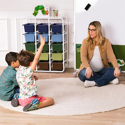 ECR4Kids 5-Tier Storage Rack with 15 Cubby Bins 5x3, Multipurpose Organization, Earthtone