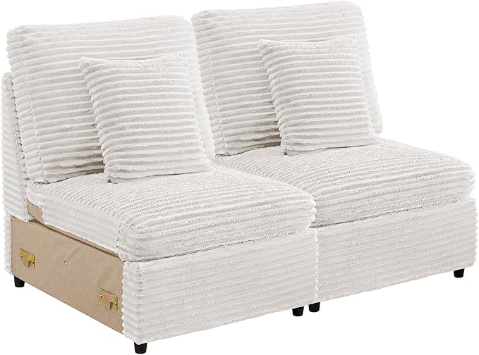 Modern Middle Armless Sofa Seat Set of 2 for Modular Sectional Couch for Living Room-White