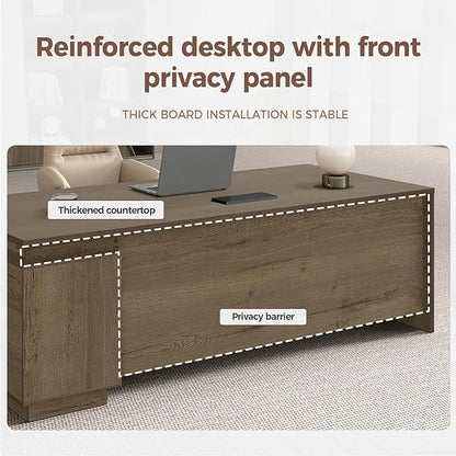 L Shape Executive Office Desk with Reversible Cabinets, Lockable Drawers, Cable Box & Privacy Panel – Modern Wood Grain Desk for Home Office or Business Use(Walnut,63" L*32" W*30" H)