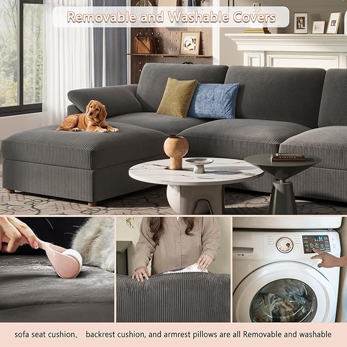 EASE MOOSE Oversized Modular Sectional Sofa, Extra Large L Shape Sectional Cloud Couch,Comfty Deep Modular Sofa with Ottoman，for Living Room,Dark Grey