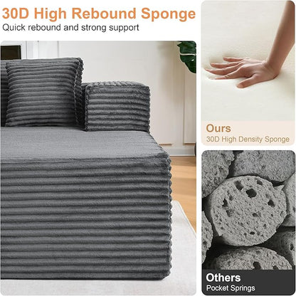 Modular Sectional Sofa, L Shaped Comfy Cloud Couch with Deep Seat, Boneless Couch for Living Room, Modern Corduroy Sectional Sofa with Chaise, No Assembly Required, Sofa in A Box, Dark Gray