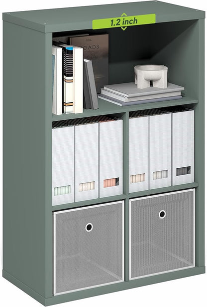 Furinno Cubicle Book Shelf, 5-Cube Thick Frame Bookshelf, Reversible Bookcase with Closed Back, 14.6" x 57.8" x 58", for Living Room, Bedroom, Home Office, Sage Green