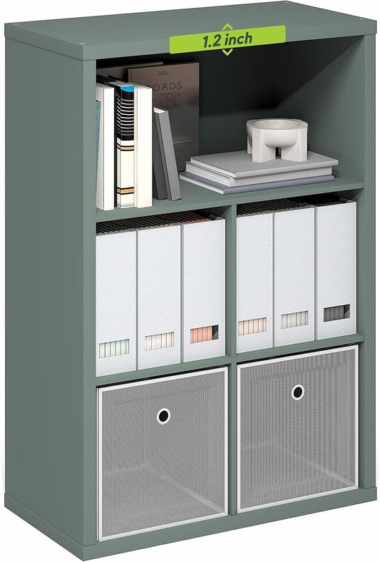 Furinno Cubicle Book Shelf, 5-Cube Thick Frame Bookshelf, Reversible Bookcase with Closed Back, 14.6" x 57.8" x 58", for Living Room, Bedroom, Home Office, Sage Green