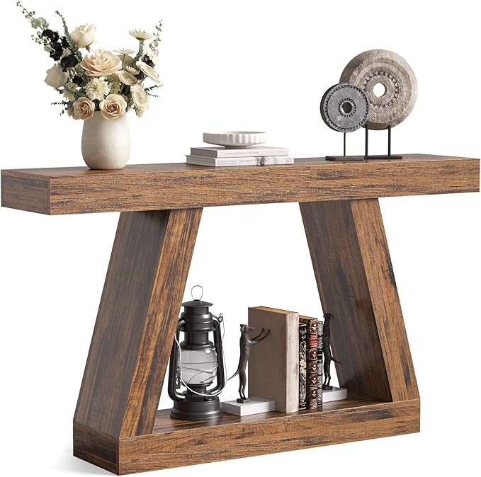 LITTLE TREE 55-Inch Sofa Table with Storage, Farmhouse Console Table for Home, Rectangular Wooden Entryway Furniture for Living Room, Bedroom, Office, Hallway, Brown