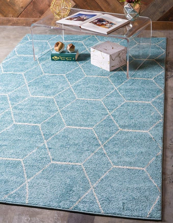 Unique Loom Trellis Frieze Collection Area Rug - Geometric (7' 1" x 10', Light Blue/ Ivory)