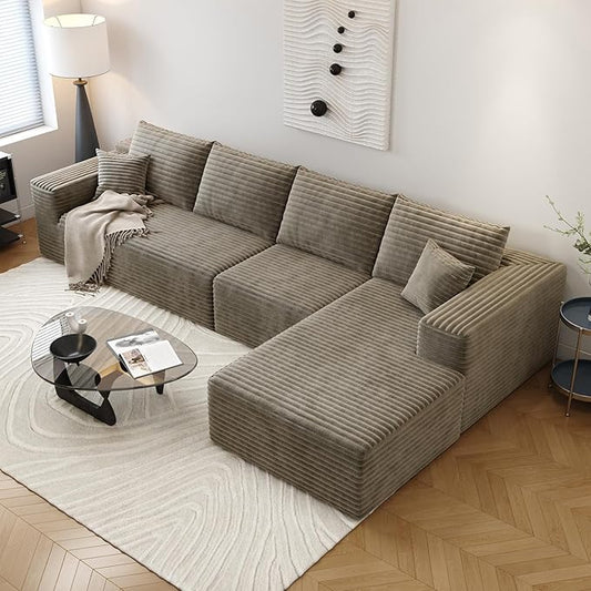 135.4" Cloud Sectional Couch with L-Shape Chaise,Modern Modular Sofa with Deep Seat, Upholstered Couches for Living Room Bedroom Apartments,No Assembly Required, (Camel,Right Facing Chaise)