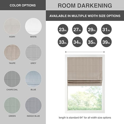 Madison Park Galen Cordless Roman Shade, 29"W x 64"H, Sheen Taupe – Room Darkening, Thermal Insulated, Energy Efficient Window Blind with Subtle Sheen Basketweave Fabric for Privacy