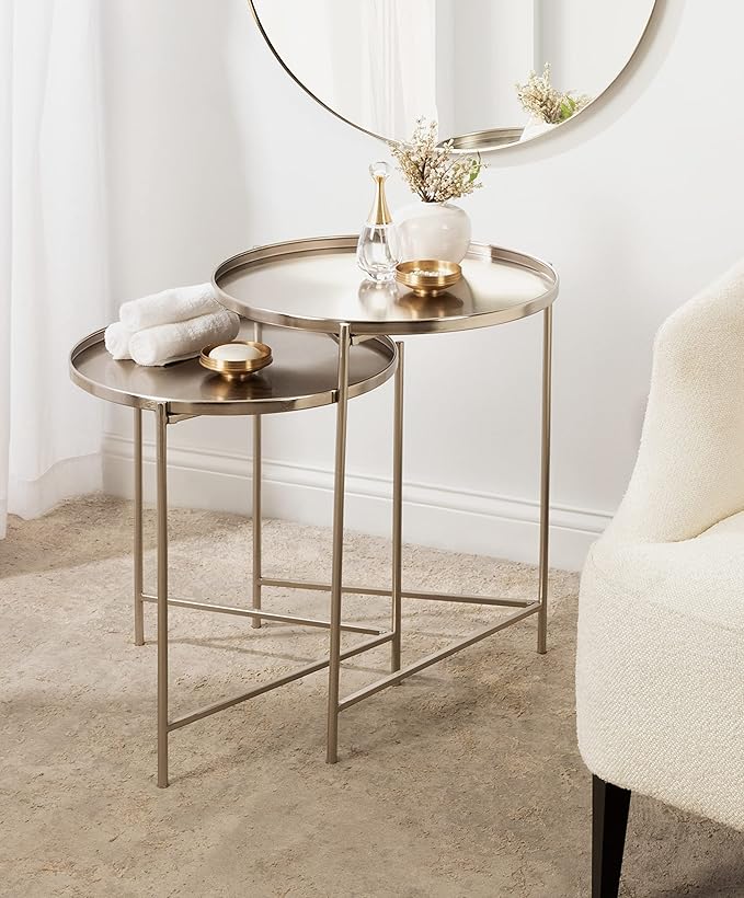 Kate and Laurel Ulani Modern Nesting Side Table; Set of 2; Silver; Sophisticated End Tables for Storage and Display