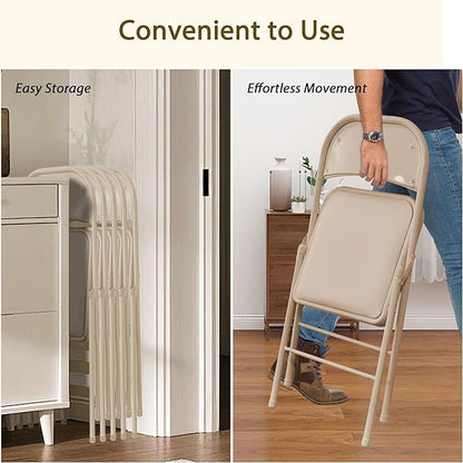 Khaki Folding Chairs 50 Pack with Comfortable Cushion and Back, 330LBS Capacity, Portable & Foldable Indoor Outdoor Chairs with Durable Metal Frame for Office Party Events Kitchen Dinning Wedding