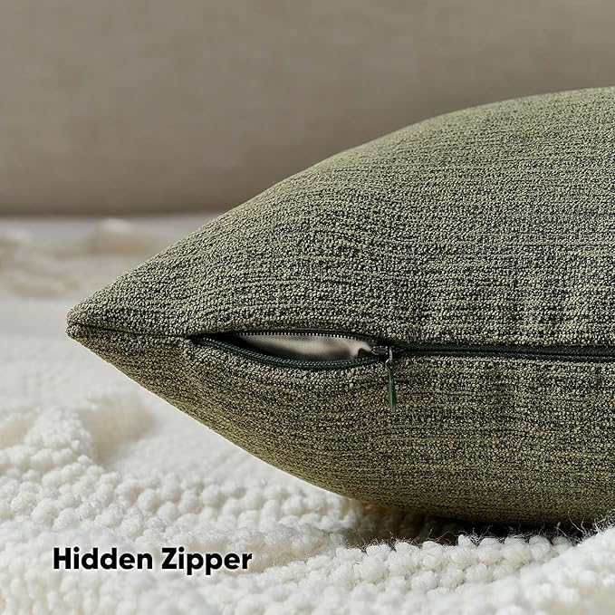 FUTEI Moss Green Chenille Decorative Throw Pillow Covers 16x16 Inch Set of 2,Soft Cozy Faux Linen Textured Cushion Case,Farmhouse Home Decor for Couch Living Room