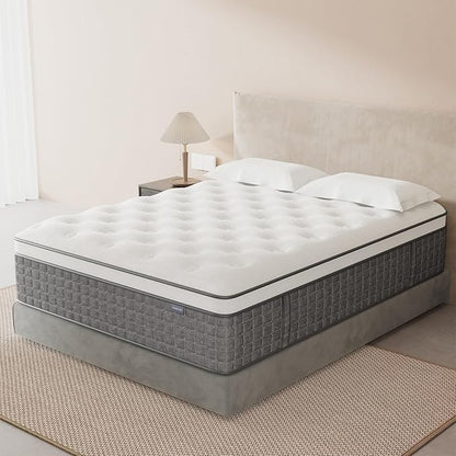 Mattress Queen Size, Medium Firm 14 Inch Mattress with Extra Lumbar & Shoulder Support, Hybrid Mattresses with Gel Memory Foam Pain Relief - Fiberglass Free - No Odor - 365 Night Trial