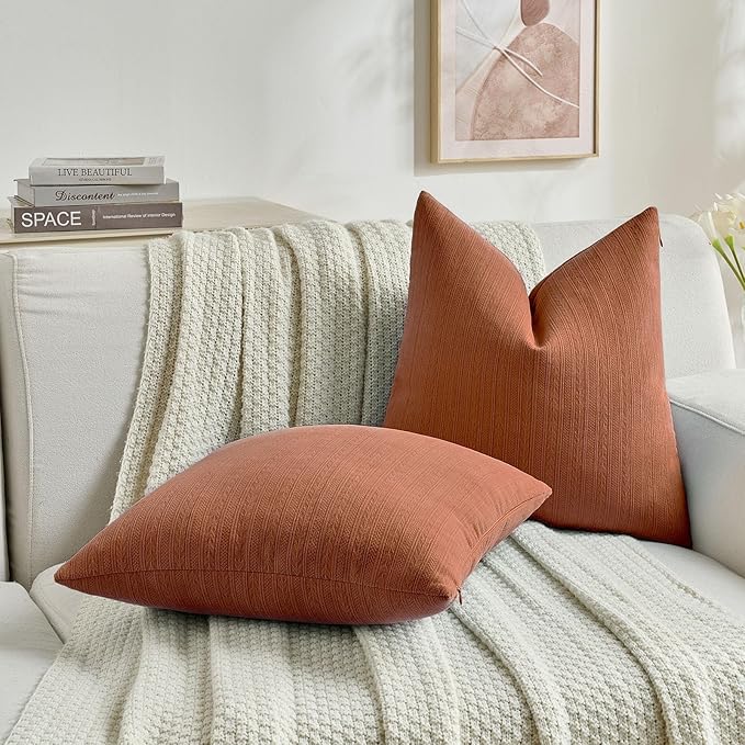 FUTEI Rust Decorative Throw Pillow Covers 16x16 Inch Set of 2,Soft Cozy Wheat Ear Striped Patterns Cushion Cases,Modern Home Decor for Couch Bed Living Room
