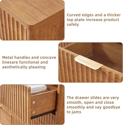 LEYAOYAO Fluted 6 Drawers Dresser Set of 2, 48" Wide Modern Chest of Drawers with Woodgrain Top, Curved Profile Design, Dresser TV Stand, Wood Drawer Organizer for Bedroom, Living Room, Hallway,Brown