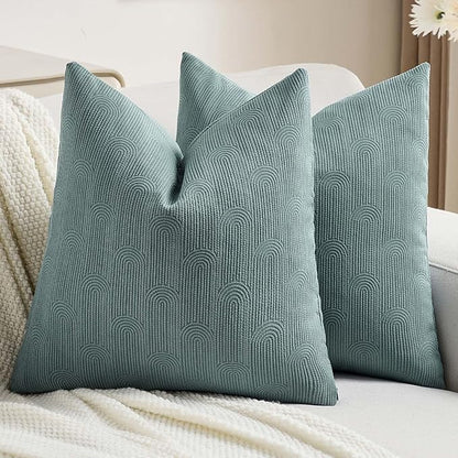 FUTEI Grey Blue Chenille Decorative Throw Pillow Covers 18x18 Inch Set of 2,Soft Cozy Striped Geometric Patterns Cushion Case,Modern Home Decor for Couch Bed Living Room