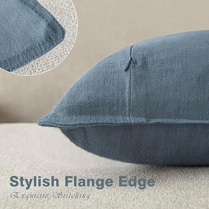 Foindtower Pack of 2, Decorative Linen Soild Throw Pillow Covers Soft Accent Lumbar Cushion Case Farmhouse Pillowcase for Chair Couch Sofa Bedroom Living Room Home Decor 12 x 20 Inch Misty Blue