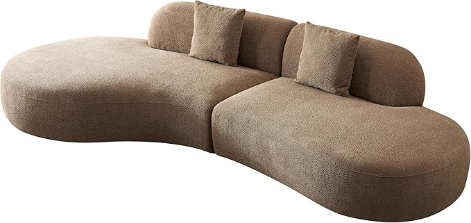 135.4" Curved Sofa Couch Modern Oversized 6-Seat Round Boucle Sectional Sofa Couch with Chaise & Pillows for Living Room Apartment Furniture,No Assembly Needed (Camel-Left-Facing)