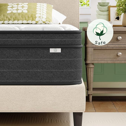 koorlian King Size Mattress, 12 Inch King Mattress in a Box, Hybrid King Bed Mattress with Individual Pocket Springs and Pressure-Relieving Memory Foam, Medium Firm Mattress King Size 80"x76"x12"