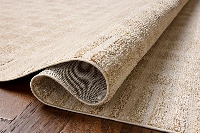 Loloi Chris Loves Julia Calvin Collection CLV-03 Bone/Natural 5'-3" x 7'-6" Area Rug Checkered Neutral Soft Living Room Bedroom Carpet