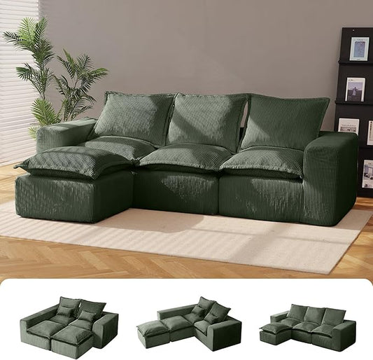 107" Comfy Cloud Couch with L-Shape Chaise & Deep Seat, Modular Sectional Sofa in a Box, Boneless Upholstered Couches for Living Room, No Assembly Required (Soft Corduroy, Green)