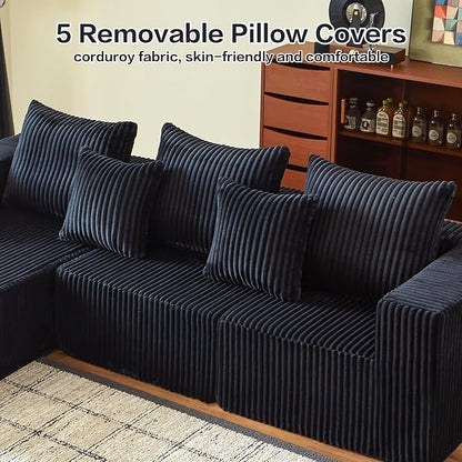 Modular Sectional Sofa, 101" Boneless Couch Sectional, Deep Seat L Shaped Sofa, All-Foam Filled Cloud Couch for Living Room (Black, Corduroy)