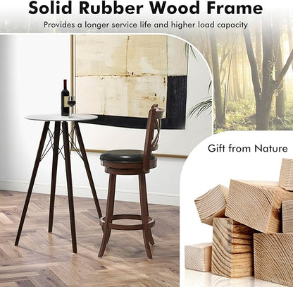 COSTWAY Bar Stool Set of 4 for Kitchen Island, Swivel Upholstered Bar Height Barstools with PU Surface, Rubber Wood Frame, 360° Rotatable Seat, Curved Back, Sturdy Footrest (4, 29" Seat Height)