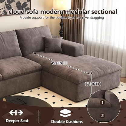 136.6'' L-Shaped Modern Modular Sectional Cloud Couch, 4-Seat Chenille Deep-Seat Sofa with Pillow for Living Room, Bedroom, Apartment, Camel
