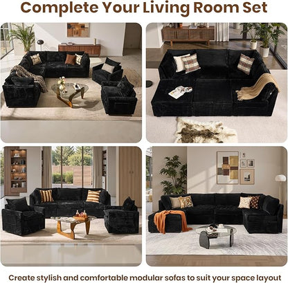 32.7'' Middle Seat for Modular Sectional Sofa, Deep Seat Upholstered Armless Chair Sleeper Sofas, L/U/V Shaped Plush Corduroy Cloud Couch for Living Room Apartment, Black