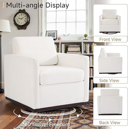 Pia Ricco Plush Swivel Barrel Chair Set of 2 - Mid-Century Modern Accent Armchairs in Soft Chenille for Living Room & Cozy Reading Nook, Beige
