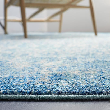 SAFAVIEH Evoke Collection Area Rug - 6'7" Square, Blue & Ivory, Distressed Design, Non-Shedding & Easy to Clean, Ideal for Living Room, Bedroom, Dining Space (EVK256C)