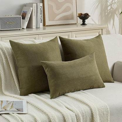 FUTEI Olive Green Chenille Throw Pillow Covers 12x20 Inch Set of 2,Soft Wide Chevron Textured Lumbar Pillow Cases,Farmhouse Home Decor for Couch Bed Living Room
