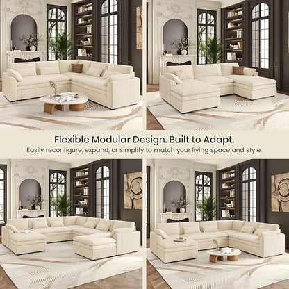 Belffin Large Modular Sectional Sofa with Deep Chaise, 104" Corduroy L Shaped Couch with 9" Soft Dual-Layer Seats Cushion for Living Room, Apartment, Beige