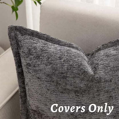 Grey Decorative Throw Pillow Covers 16x16 Inch Set of 2 Cozy Soild Chenille Cushion Cases Soft Textured Square Couch Pillows Cover Boho Accent Farmhouse Pillowcases for Sofa Bed