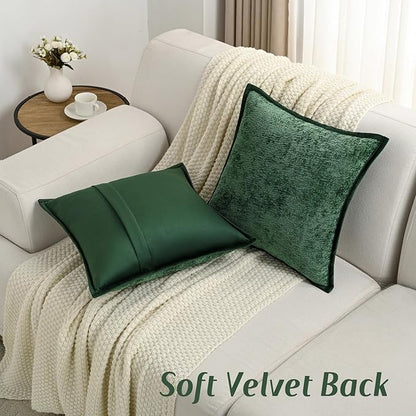 FUTEI Christmas Dark Green Chenille Throw Pillow Covers 20x20 Inch Set of 2,Soft Cozy Bound Edge Design Cushion Case,Home Decor for Couch Bed Living Room