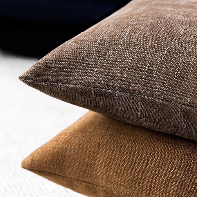 Foindtower Pack of 2 Soft Textured Chenille Throw Decorative Pillow Covers Square Accent Solid Cushion Cover Cozy Neutral Farmhouse Pillow Case for Couch Sofa Bedroom Living Room 18x18 Inch, Chocolate