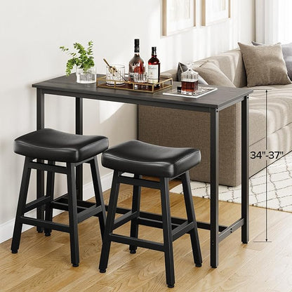 Counter Height Bar Stools Set of 3, 24 Inch Barstools for Kitchen Counter, Kitchen Stools with Bonded Leather Saddle Seats & Heavy Duty Metal Legs, Easy Assembly, Gray/White