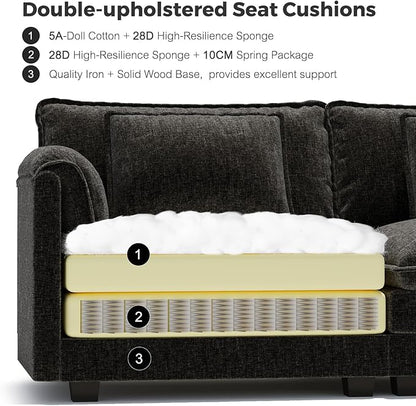 ELUCHANG Oversized 116" Modular Sectional Sofa, Comfy Cloud Couch, U Shaped Deep Seat Sofa Couches for Living Room, 5-Seater Modern Sofa with Movable Ottoman, DIY Combination - Chenille Black